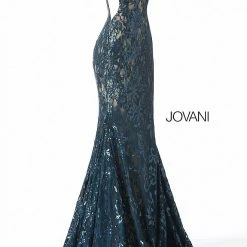 Mermaid Dresses Jovani 63437 Embellished Mermaid Prom Dress Pageant Gown Plunging Neckline