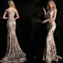 Mermaid Dresses Jovani 63516 Fitted Long Prom Dress Shimmer Mermaid Off The Shoulder Gown