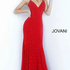 Jovani 63563 Long Embellished V Neck Evening Gown Jersey Prom Dress Fitted