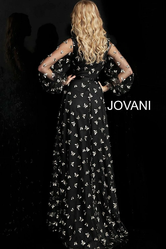 Jovani 63582 Black/ Gold Embroidered Bee Details Evening Gown 4 Jovani 63582 Black/ Gold Embroidered Bee Details Evening Gown