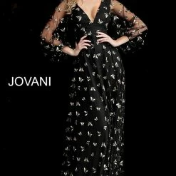 Jovani 63582 Black/ Gold Embroidered Bee Details Evening Gown
