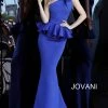 Jovani 63584 Off White, Royal, Wine One Shoulder Bow Evening Gown Peplum Skirt Mermaid Dresses