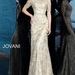 Jovani 63649 Gold Short Sleeve Mother Of The Bride Dress Evening Gown