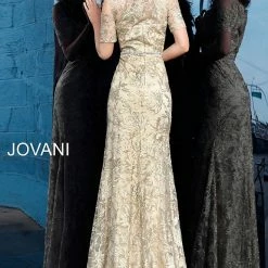 Jovani 63649 Gold Short Sleeve Mother Of The Bride Dress Evening Gown