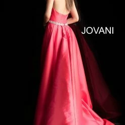 Discontinued Long Sleeve Dresses Jovani 63652 Halter Neckline Embellished Belt A Line Prom Dress