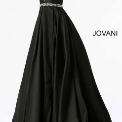 Discontinued Long Sleeve Dresses Jovani 63652 Halter Neckline Embellished Belt A Line Prom Dress