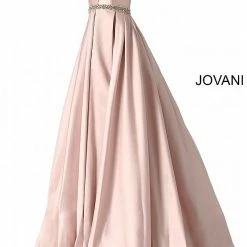 Discontinued Long Sleeve Dresses Jovani 63652 Halter Neckline Embellished Belt A Line Prom Dress