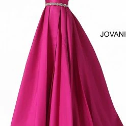 Discontinued Long Sleeve Dresses Jovani 63652 Halter Neckline Embellished Belt A Line Prom Dress