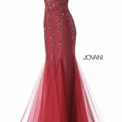 Discontinued Long Sleeve Dresses Jovani 63700 Plunging Neckline Mermaid Prom Dress Pageant Gown Embellished