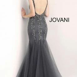 Discontinued Long Sleeve Dresses Jovani 63700 Plunging Neckline Mermaid Prom Dress Pageant Gown Embellished