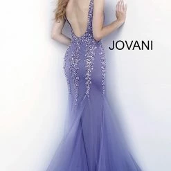 Discontinued Long Sleeve Dresses Jovani 63700 Plunging Neckline Mermaid Prom Dress Pageant Gown Embellished