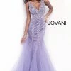 Discontinued Long Sleeve Dresses Jovani 63700 Plunging Neckline Mermaid Prom Dress Pageant Gown Embellished