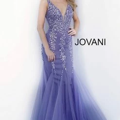 Discontinued Long Sleeve Dresses Jovani 63700 Plunging Neckline Mermaid Prom Dress Pageant Gown Embellished