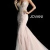Discontinued Jovani 63704 Sheer Corset Bodice Mermaid Prom Dress Pageant V Neck