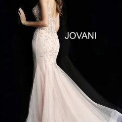 Discontinued Jovani 63704 Sheer Corset Bodice Mermaid Prom Dress Pageant V Neck