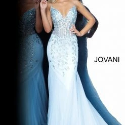 Discontinued Jovani 63704 Sheer Corset Bodice Mermaid Prom Dress Pageant V Neck