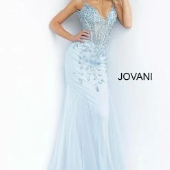 Discontinued Jovani 63704 Sheer Corset Bodice Mermaid Prom Dress Pageant V Neck