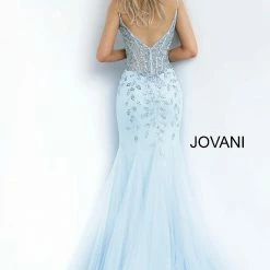 Discontinued Jovani 63704 Sheer Corset Bodice Mermaid Prom Dress Pageant V Neck