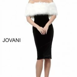 Jovani 63883 Black Velvet Cocktail Dress Form Fitting Knee Length Evening Dress