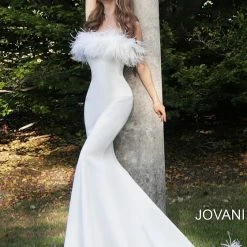 Jovani 63891 Feather Neckline Mermaid Prom Dress Evening Gown Wedding Dress Mermaid Dresses