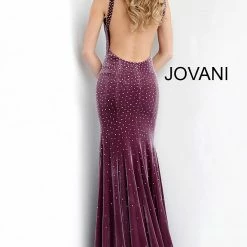 In Stock Jovani 63935 Velvet Crystal Size 0 Mauve Keyhole Neck Prom Dress Pageant Gown Slit
