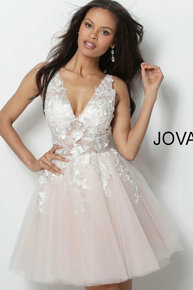 Jovani 63987 Floral Appliqués Homecoming Dress Prom Dress Tulle Floral Cocktail Gown 6 Jovani 63987 Floral Appliqués Homecoming Dress Prom Dress Tulle Floral Cocktail Gown