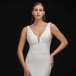 In Stock Nina Canacci 2229 Long Fitted Lace Formal Wedding Prom Dress V Neck Bridal Gown Backless Dresses