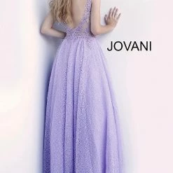 Discontinued Jovani JVN64105 Long Lace Sheer A Line Ballgown Prom Dress Formal Backless Ballgown Dresses