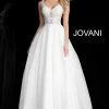 Discontinued Jovani JVN64105 Long Lace Sheer A Line Ballgown Prom Dress Formal Backless Ballgown Dresses