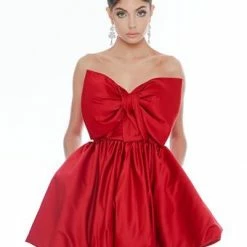 Ashleylauren Ashley Lauren 4218 Cocktail Dress Short Bubble Hem With Bow Neckline Strapless Satin