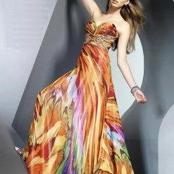 In Stock Riva Designs 6509 Size 0 Print Long A Line Crystal Embellished Prom Dress Formal