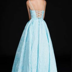 Discontinued Nina Canacci 6522 Long Floral Brocade Pleated V Neck Ballgown Prom Dress Corset