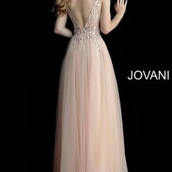 Jovani 65324 Nude Sheer Beaded Bodice Tulle Prom Dress