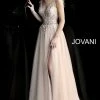 Jovani 65324 Nude Sheer Beaded Bodice Tulle Prom Dress