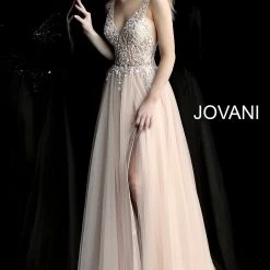 Jovani 65324 Nude Sheer Beaded Bodice Tulle Prom Dress