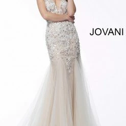 Jovani 65325 Floral Appliques Fit And Flare Mermaid Prom Dress Mermaid Dresses