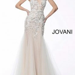 Jovani 65325 Floral Appliques Fit And Flare Mermaid Prom Dress Mermaid Dresses