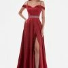 Nina Canacci 6536 Long Maxi Slit Off The Shoulder Prom Dress Crystal Belt Pockets Ballgown Dresses