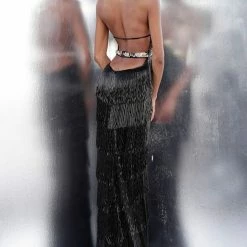 Jovani 65384 Long Beaded Fringe Formal Dress Sheer Floral Halter Gown Tassel Backless Dresses 13 Jovani 65384 Long Beaded Fringe Formal Dress Sheer Floral Halter Gown Tassel Backless Dresses