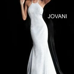 Discontinued Jovani 65416 Glitter Jersey Fitted Prom Dress With High Neckline Long Sleeve Dresses