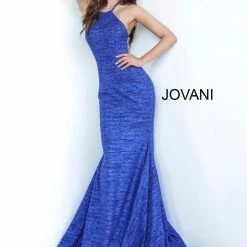 Discontinued Jovani 65416 High Neckline Glitter Jersey Fitted Prom Dress 2020 Mermaid Gown Long Sleeve Dresses