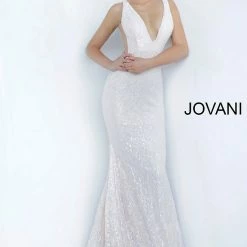 In Stock Jovani JVN65547 Long Lace Sequin Prom Dress V Neckline Mermaid Pageant Gown Formal JVN 65547 Size 4 Sky Blue