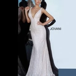 In Stock Jovani JVN65547 Long Lace Sequin Prom Dress V Neckline Mermaid Pageant Gown Formal JVN 65547 Size 4 Sky Blue