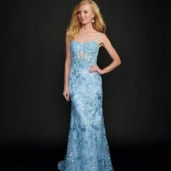Mermaid Dresses Nina Canacci 6556 Long Mermaid Prom Pageant Gown Sheer Lace Corset Dress Train