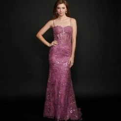 Mermaid Dresses Nina Canacci 6556 Long Mermaid Prom Pageant Gown Sheer Lace Corset Dress Train