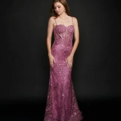 Mermaid Dresses Nina Canacci 6556 Long Mermaid Prom Pageant Gown Sheer Lace Corset Dress Train