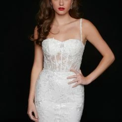 In Stock Mermaid Dresses Nina Canacci 6556 Size 8 Long Mermaid Prom Pageant Gown Sheer Lace Corset Dress Train