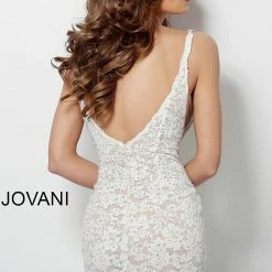 Jovani 65576 Lace Homecoming Dress Plunging Neckline Cocktail Gown