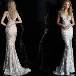 Sequin Dresses Jovani 65578 Plunging V Neck Embellished Prom Dress Sexy Evening Gown