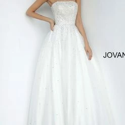 JVN By Jovani Jovani JVN65664 Strapless Embellished Tulle Ballgown Prom Dress Embellished Corset JVN 65664